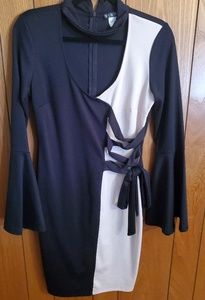 Bell sleeve dress with tie detail